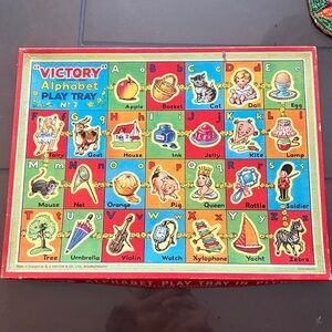 Vintage Victory Alphabet Play Tray Wood Puzzle Made in England 1950/60s 26 pc
